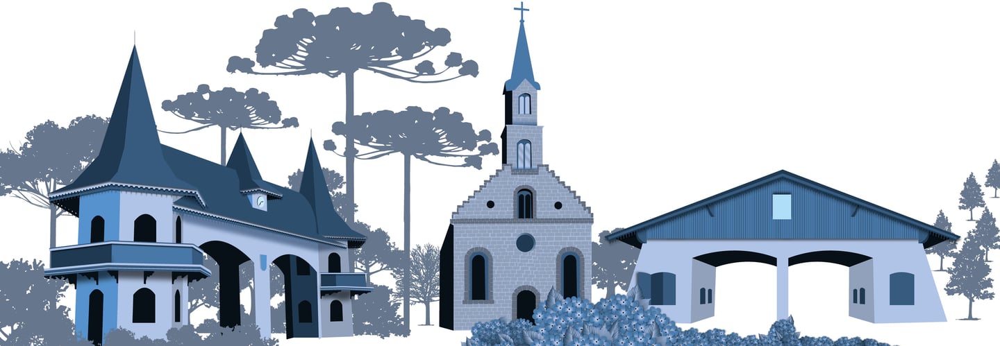 Desenho feito para evento, pontos turisticos de Gramado-RS, arte digital personalizada