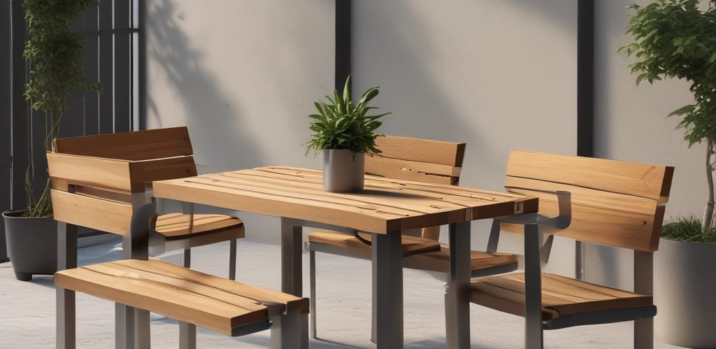 Modern furniture combining carbon steel, stainless steel, wood, and glass in a stylish showroom.