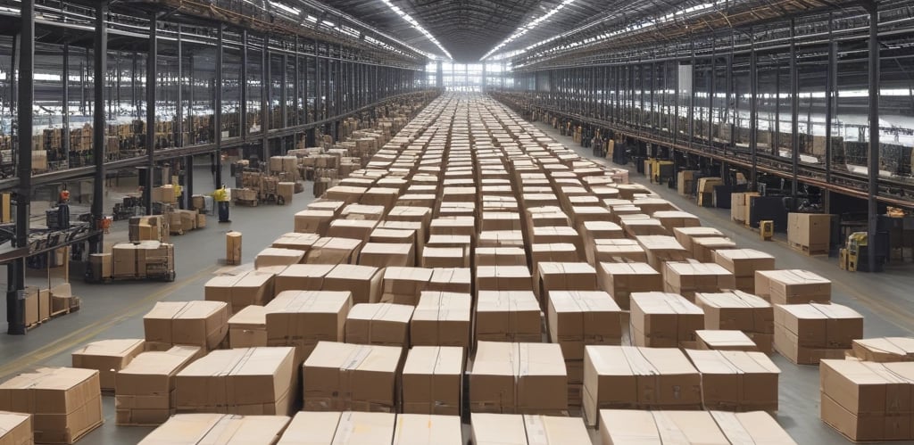 Photo of BCB Brands team handling clothing shipments in a busy warehouse.