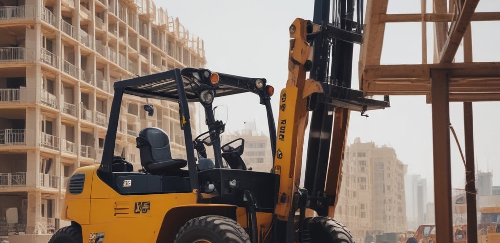 A rugged excavator working on a construction site in Musaffah M10 under clear skies.