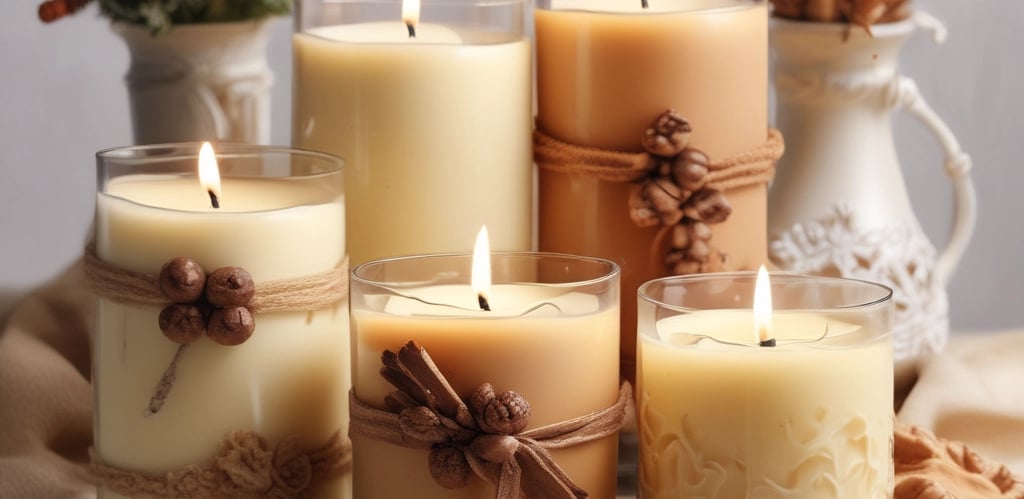 A cozy artisan workshop with candles, warm lighting, and natural materials.