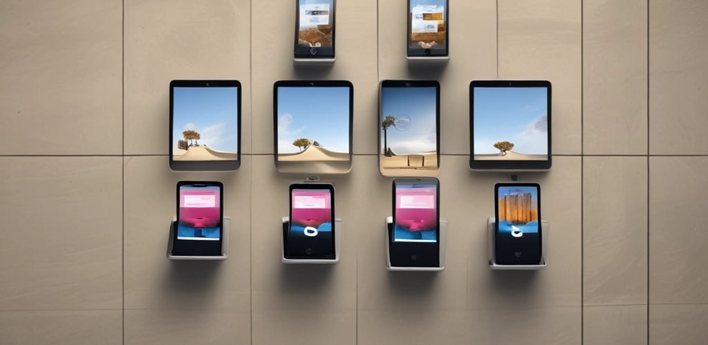 A minimalist workspace featuring a neutral-toned desk with dual monitors displaying abstract workflow diagrams.