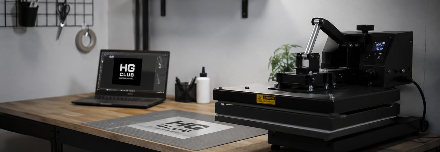 Espacio de trabajo de HG Club Apparel para la creación artesanal de camisetas deportivas