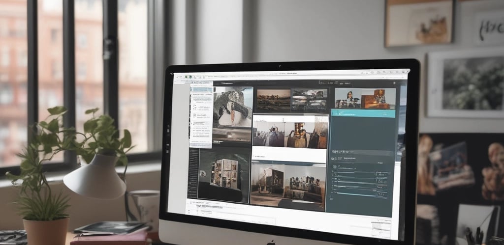 A friendly workspace with a computer screen showing a gif editing interface.