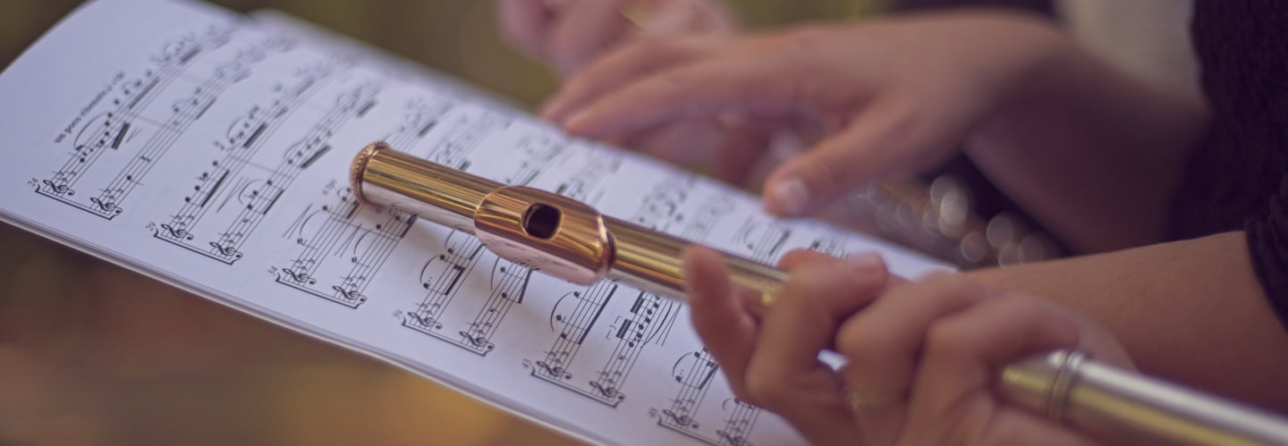 a person holding a flute and playing flute