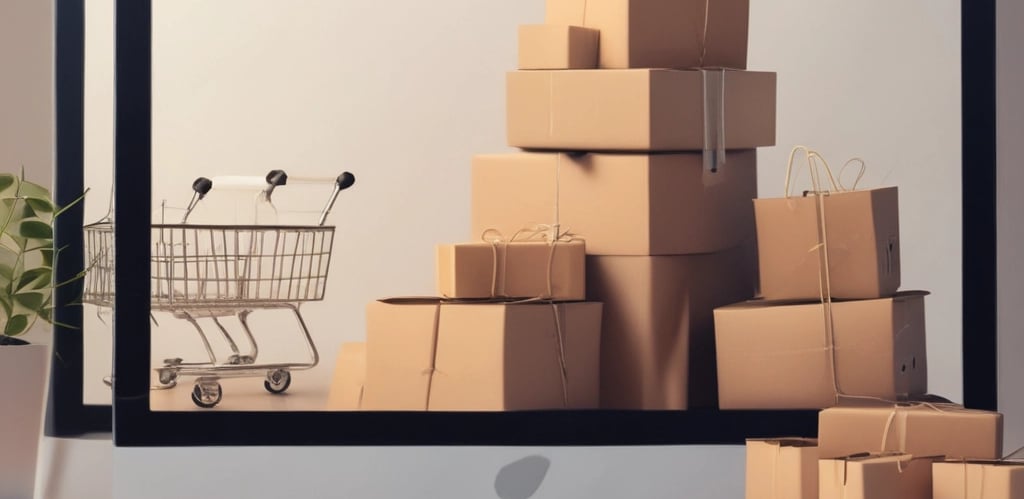 A friendly portrait of Kate Weyashi working at her laptop with dropshipping products around her.