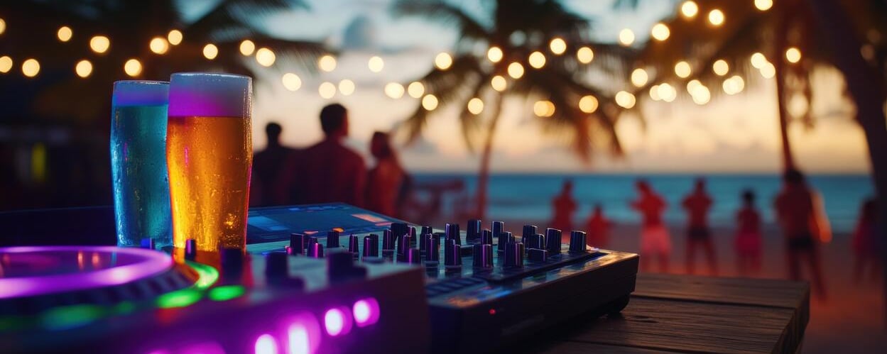 Beach party and dj booth.