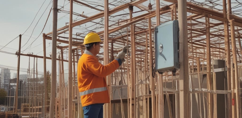 Team of skilled workers installing ventilation ducts inside a modern building.