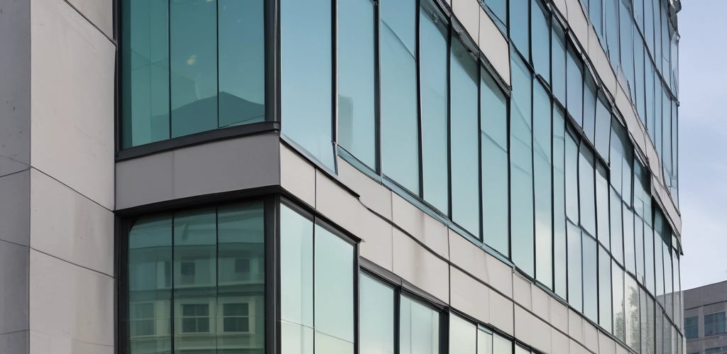 A skilled installer fitting a sleek glass storefront on a modern commercial building.