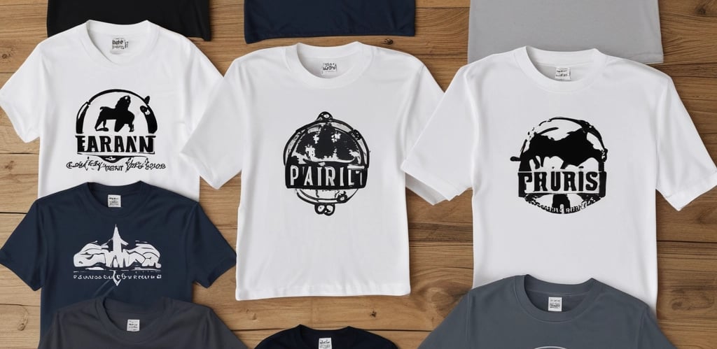 A vibrant workspace filled with colorful custom shirts and hats being crafted by a passionate designer.