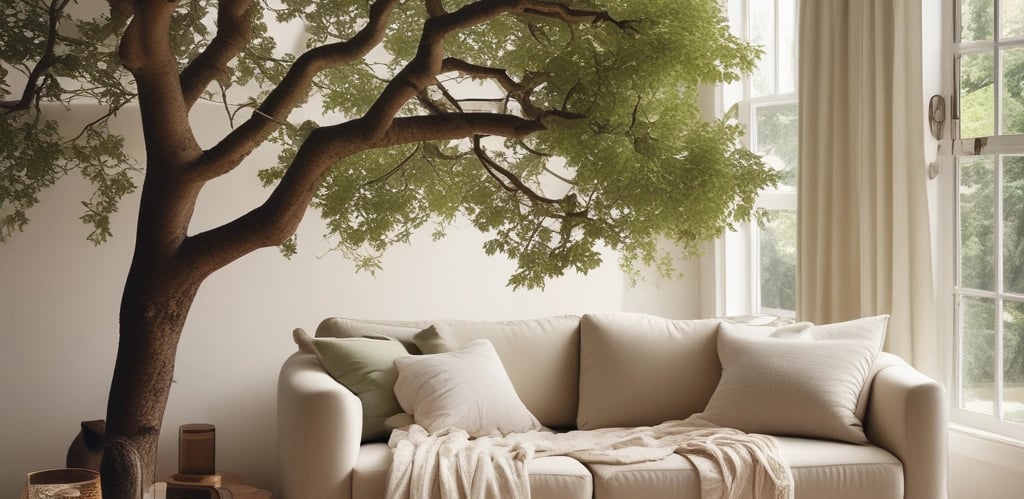 A warm, inviting living room with soft lighting and tasteful decor accents.