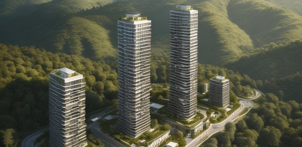 A friendly real estate advisor discussing property options with clients in a bright Navi Mumbai office.