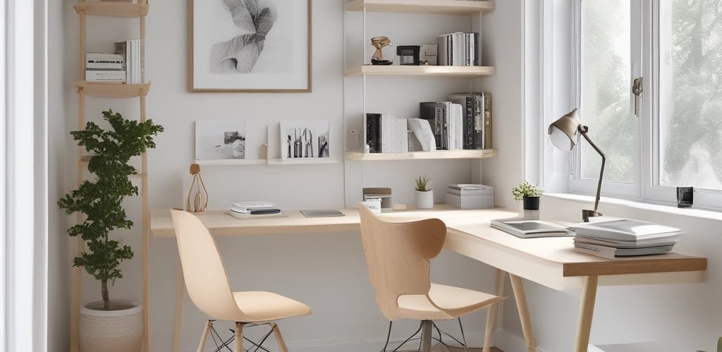 A bright, modern desk setup featuring a sleek laptop, colorful desk mat, and tasteful office accessories.