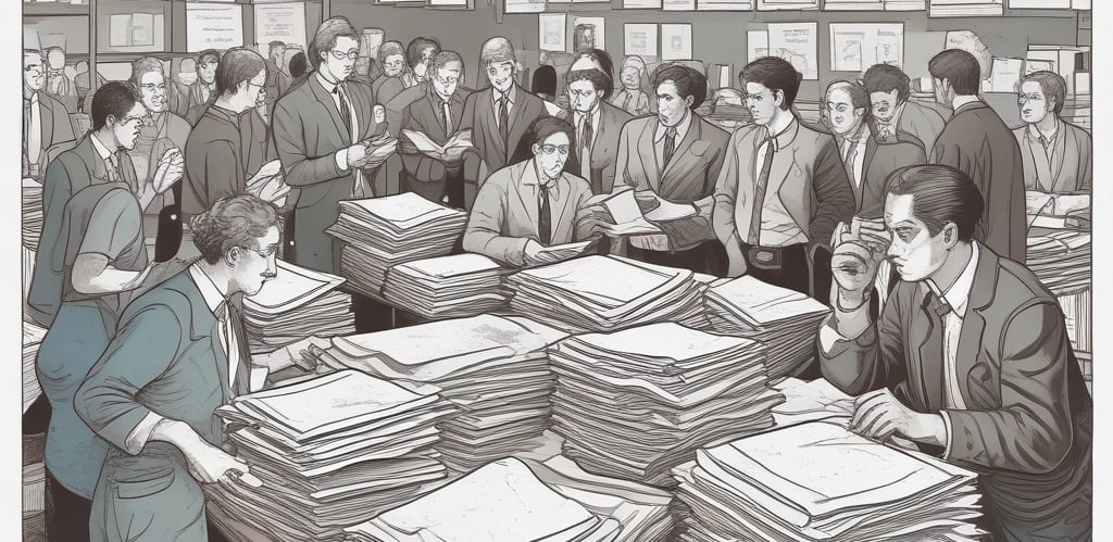 A professional team collaborating over digital devices displaying automated bidding software interface.