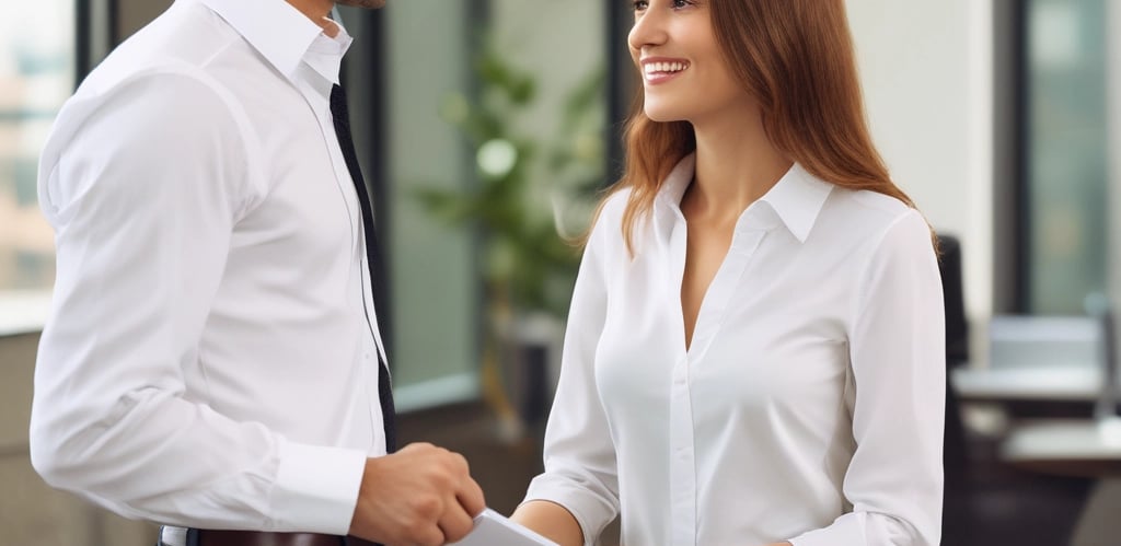 A friendly financial advisor discussing business plans with clients in a bright office.