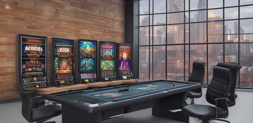 Modern office workspace with team collaborating on digital marketing strategies, featuring sleek technology and minimalist design.