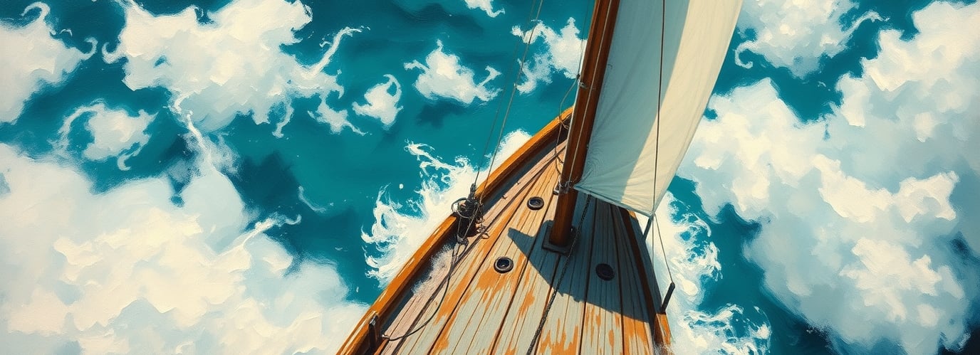 a painting of a sailboat in the ocean
