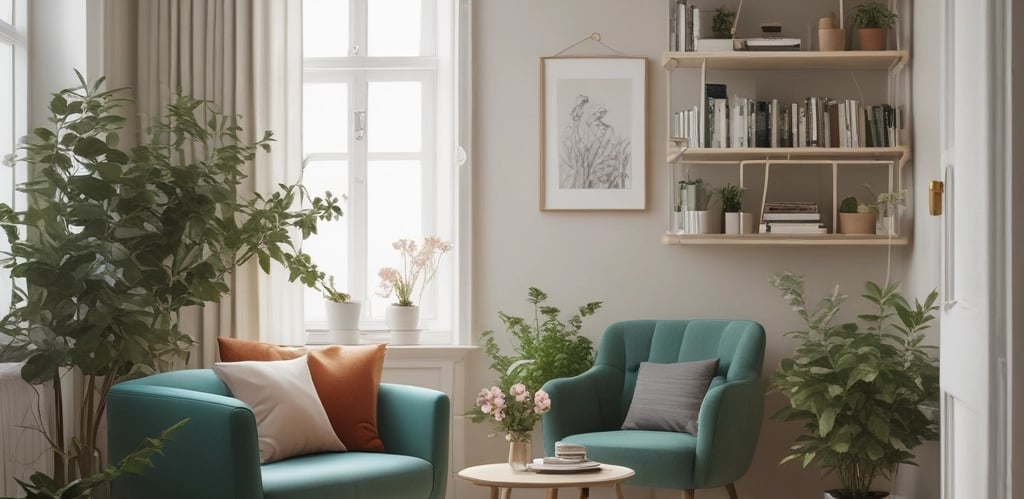 A serene counseling office with comfortable seating and calming decor.