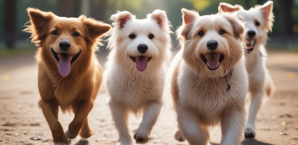 A person wearing an orange shirt and a white cap walks in an alleyway between concrete and brick walls. They are accompanied by a brown dog following closely behind. Utility wires and pipes are visible along the walls.
