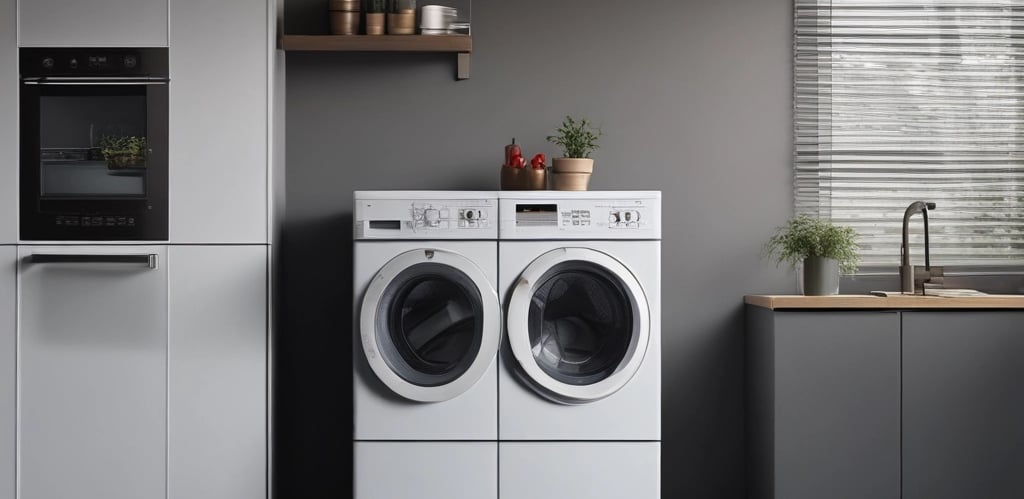A friendly technician repairing a washing machine at a customer's home.