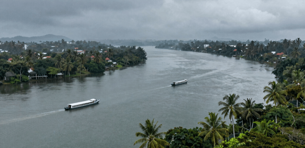 A densely packed array of colorful tents spans across a large outdoor area, suggesting a crowded campsite setting with various makeshift shelters. In the background, a few buses and vehicles are parked, indicating temporary accommodations and transport options.