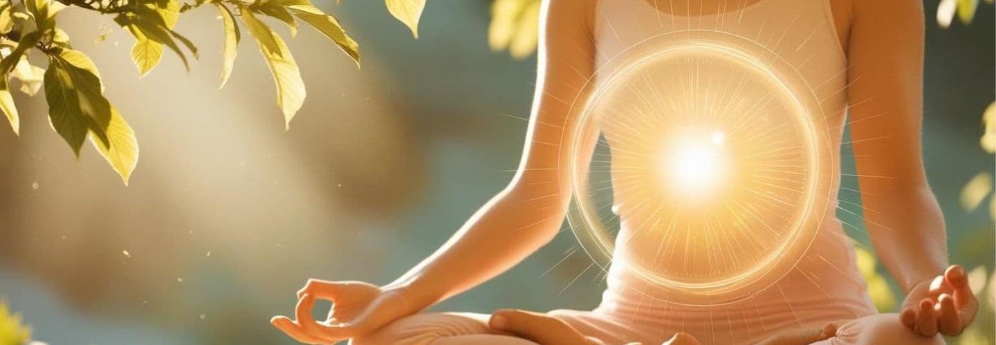 una mujer en estado meditativo está practicando reconexión cuántica bajo la guía de Svitlana Bytka