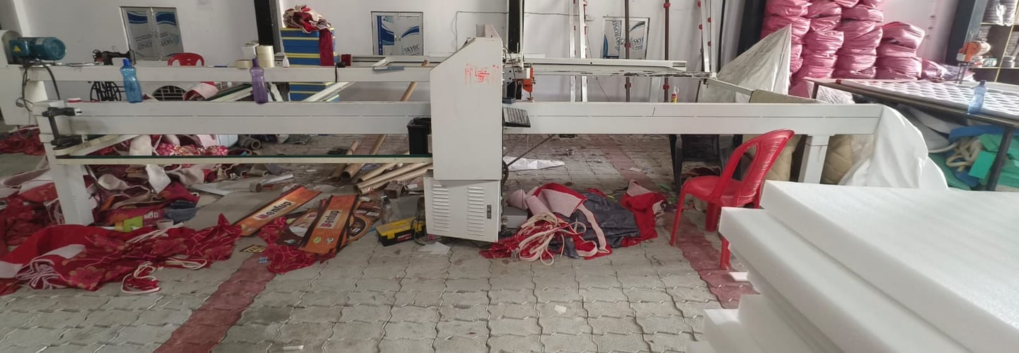 a room with a lot of red and white furniture