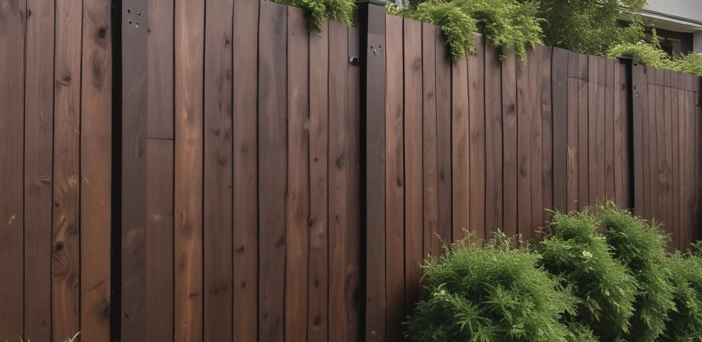 A multi-tiered wood deck brown in color with black iron railings set in a rustic, wooded setting.
