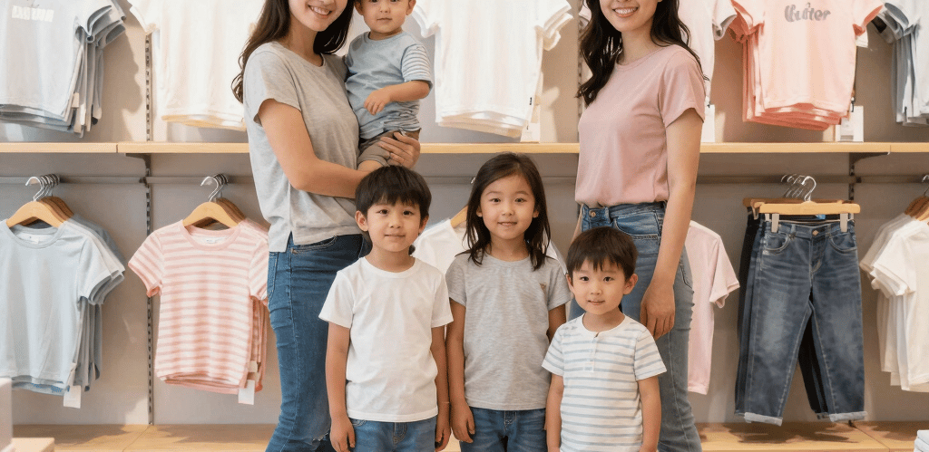 A warm and inviting image showcasing a selection of women's and children's clothing from the Gedejin brand.