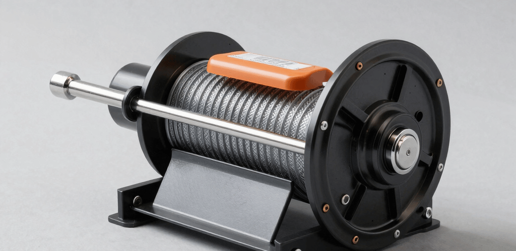 A custom cargo winch installed in a cozy home kitchen lifting dishes between floors.