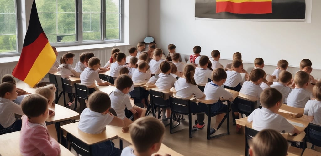 A professional online German language teacher conducting a class.