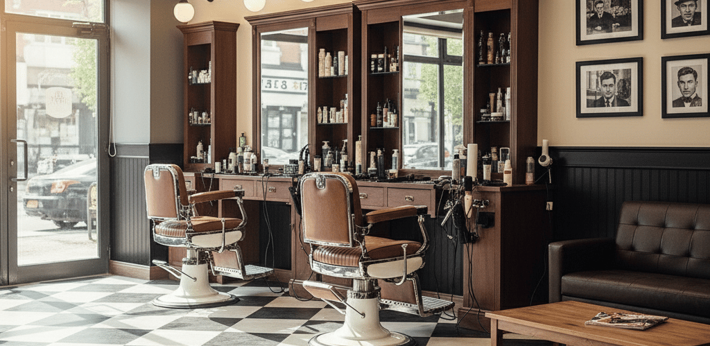 a salon with a checkered checkered flooring