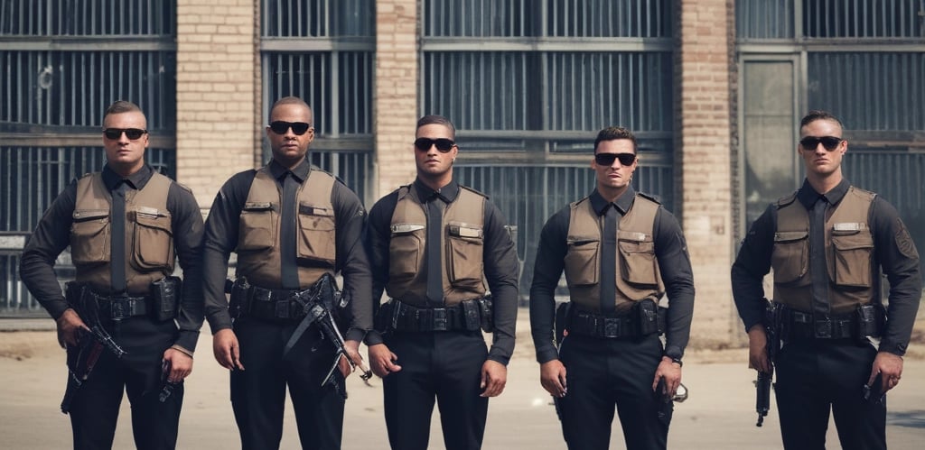 a group of police officers standing in a parking lot