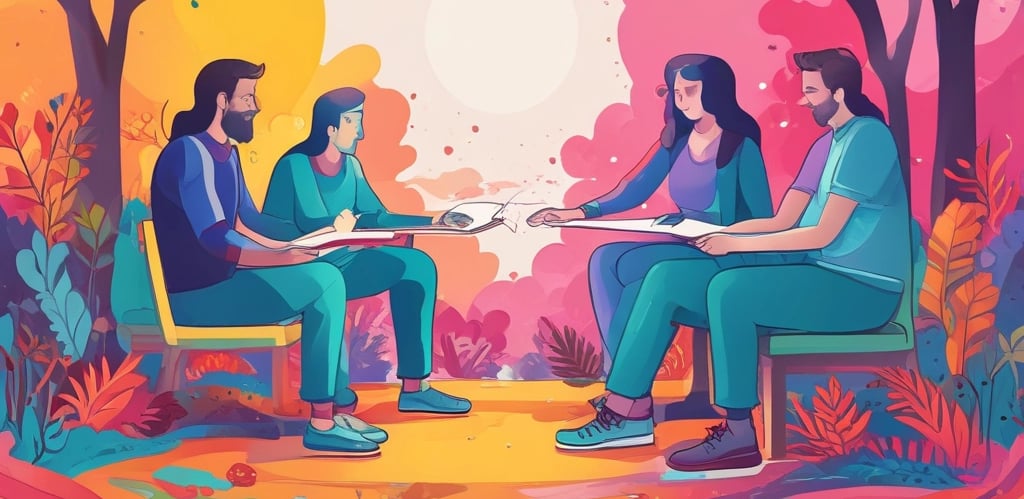 A warm portrait of a friendly therapist smiling in a cozy, inviting office setting.