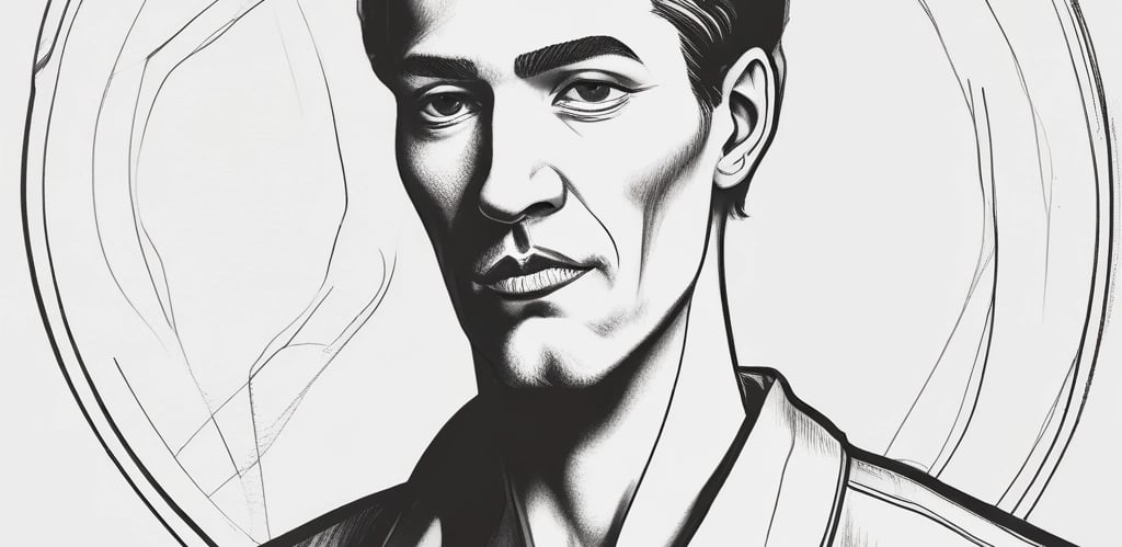 a black and white logo with the word,'sketch of a man in a
