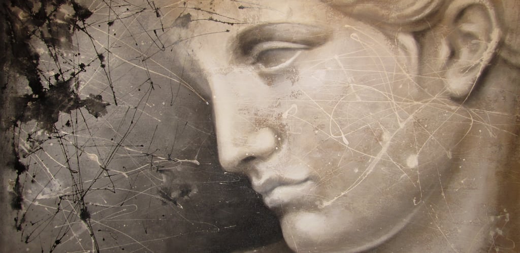 pittura di una scultura classica romana