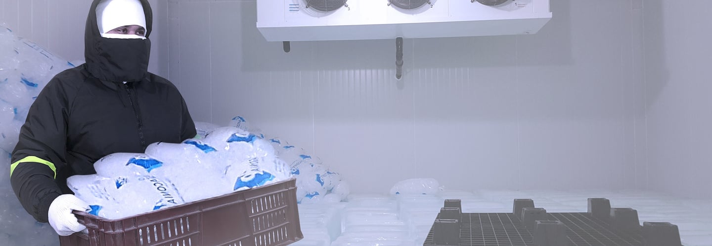 planta de procesamiento de alimentos con ropa de protección térmica para refrigeración y congelación