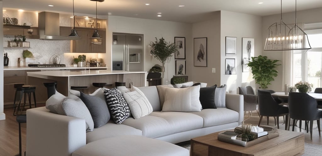 a living room with a couch and a table