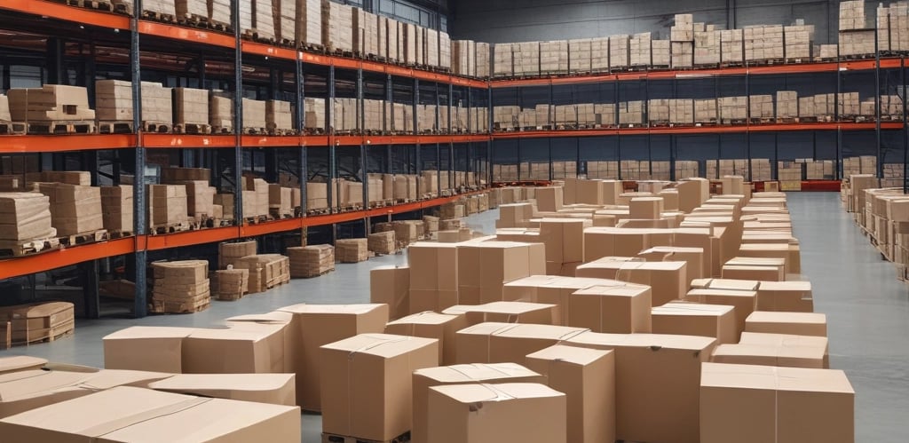 a large warehouse with lots of boxes and boxes of boxes