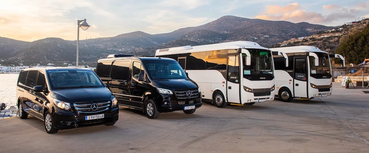 Complete fleet of luxury Mercedes vans and Otokar buses for Sifnos transfers