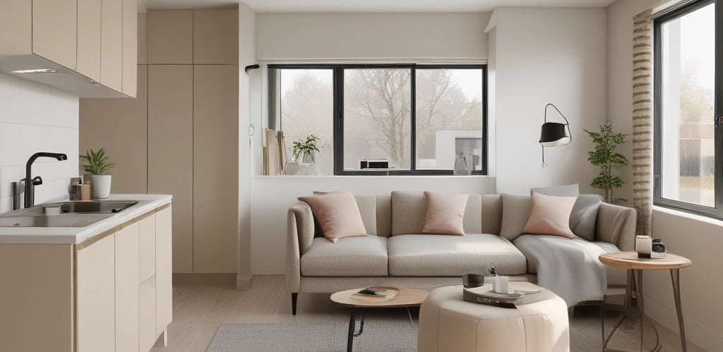 Cozy living room in a charming Alsace rental with warm lighting and tasteful decor.