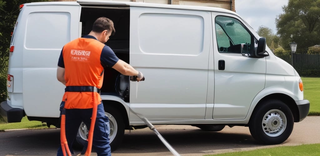Technician inspecting a desert home’s exterior for pest entry points under bright Arizona sunlight.