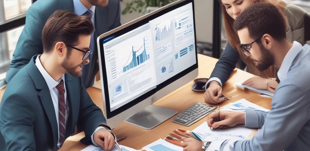 A professional team working together in an office environment.