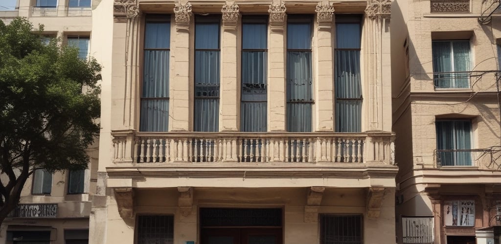 A luxurious multi-story residential building with a waterfront location, surrounded by palm trees and clear blue water. The architecture is elegant with arched windows and a light color palette.