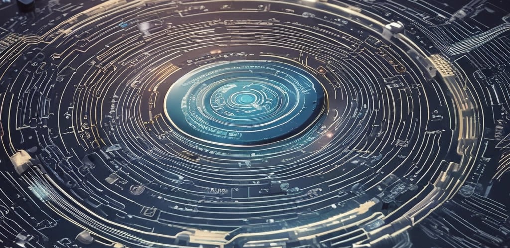 A hand holding a thermal scanner is pointed towards a rack of computer servers. The servers are illuminated with blue LED lights, giving a technological and futuristic feel.