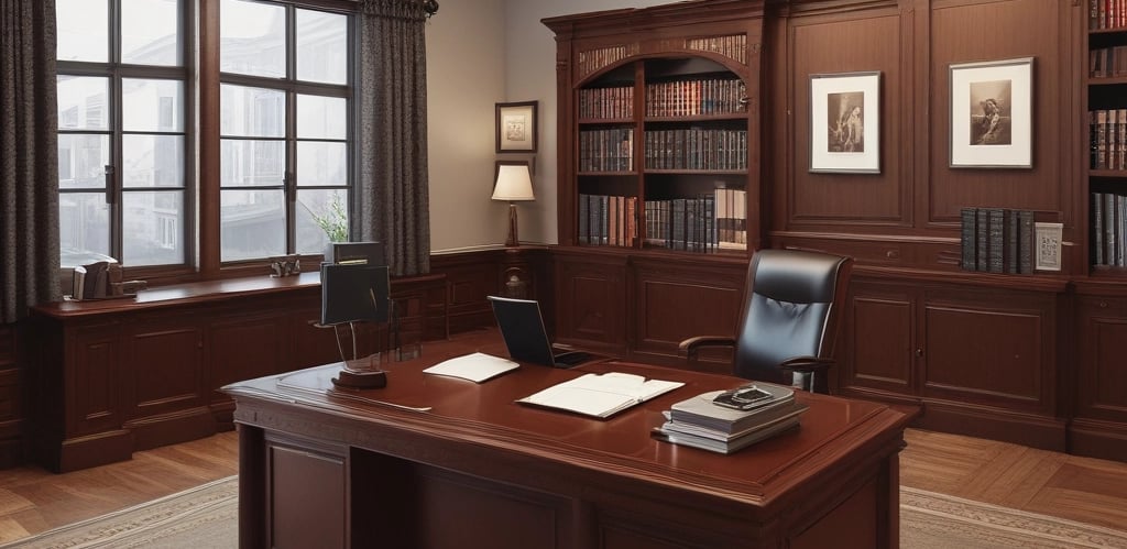 Four men in business attire are engaged in a discussion around a table. One man appears to be explaining something while pointing at some documents in front of them. The others are listening attentively, and one holds a pen and a mobile device. The setting is a plain office environment.