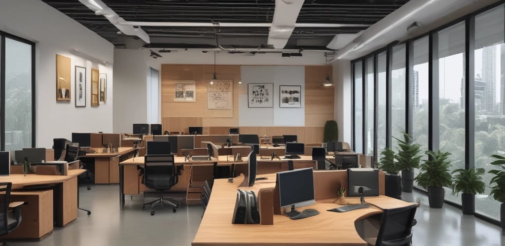 Modern coworking space with desks and natural light