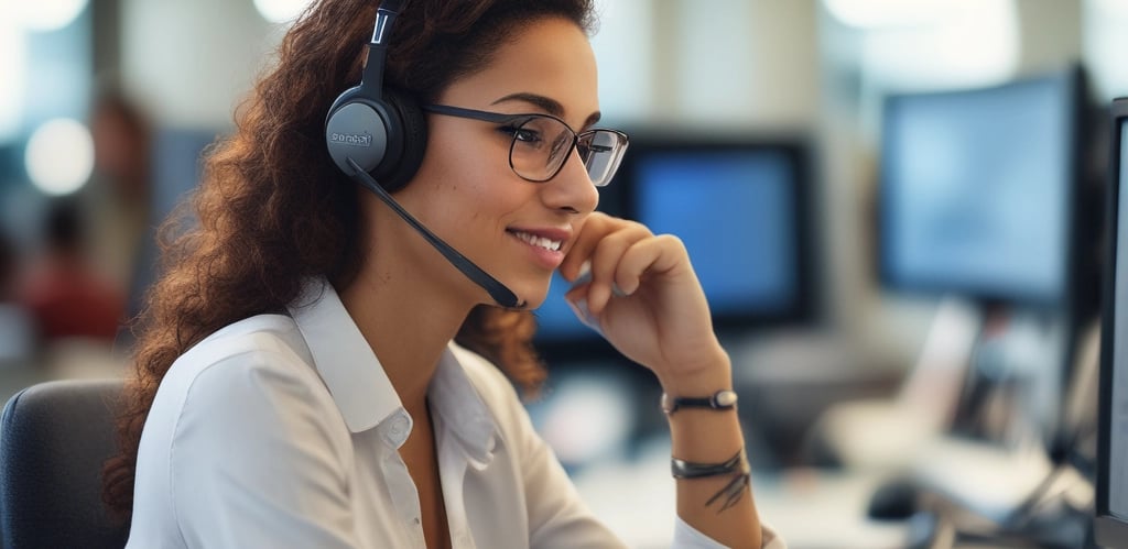 A friendly consultant guiding a customer through internet plan options on a laptop in a cozy home setting.