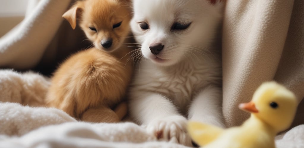 A cozy display of nature-inspired plush toys and jewelry illuminated by soft candlelight.