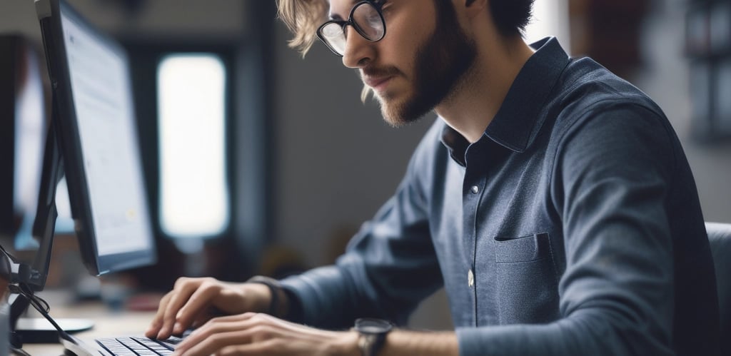 A vibrant office scene with developers collaborating under soft green lighting, reflecting the brand's color theme.